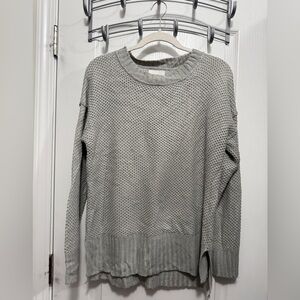 PINK ROSE Crew Neck Sweater Women's L Gray Waffle Knit Minimalist Neutral Preppy